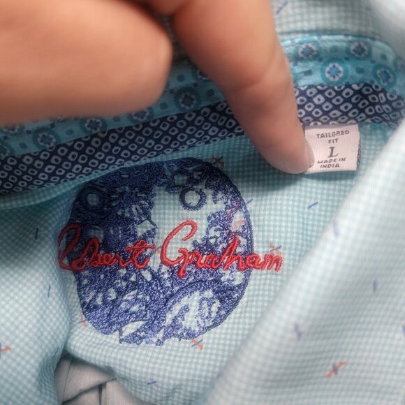 Robert Graham‎ Large L Light Blue Patterned Flip Cuff Long Sleeve Button Shirt - Picture 4 of 6
